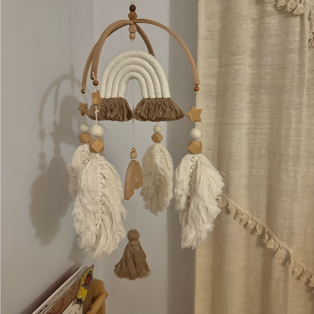 Handcrafted Boho Wall Hanging with Cream and Brown Accents